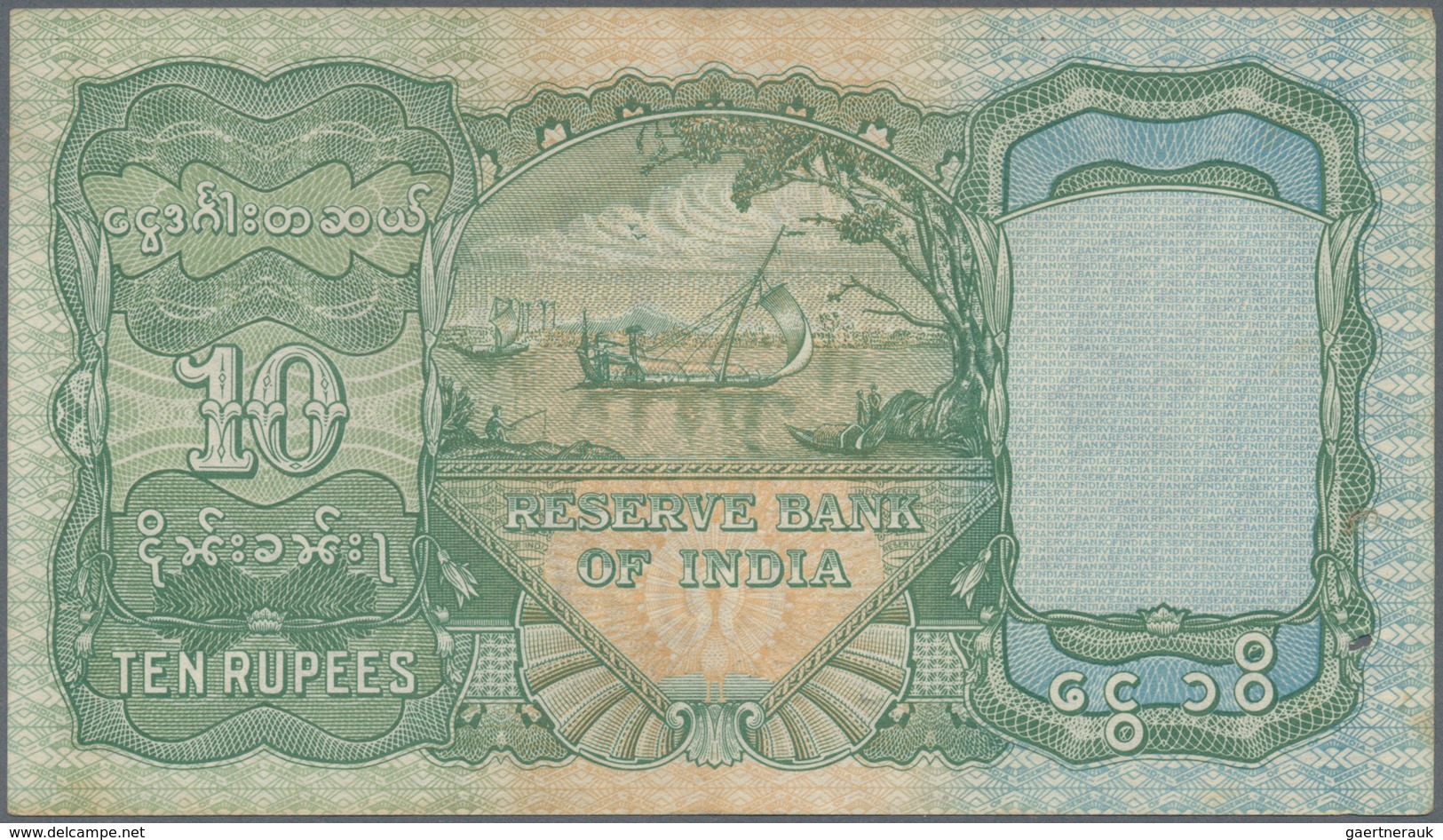 01227 Burma / Myanmar / Birma: Reserve Bank Of India 10 Rupees ND(1938), P.5, Excellent Condition With Pin - Myanmar