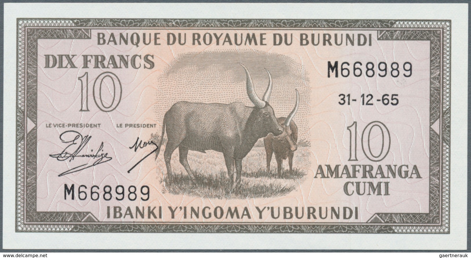 01235 Burundi: 10 Francs 1965 P. 9 In Condition: UNC. - Burundi