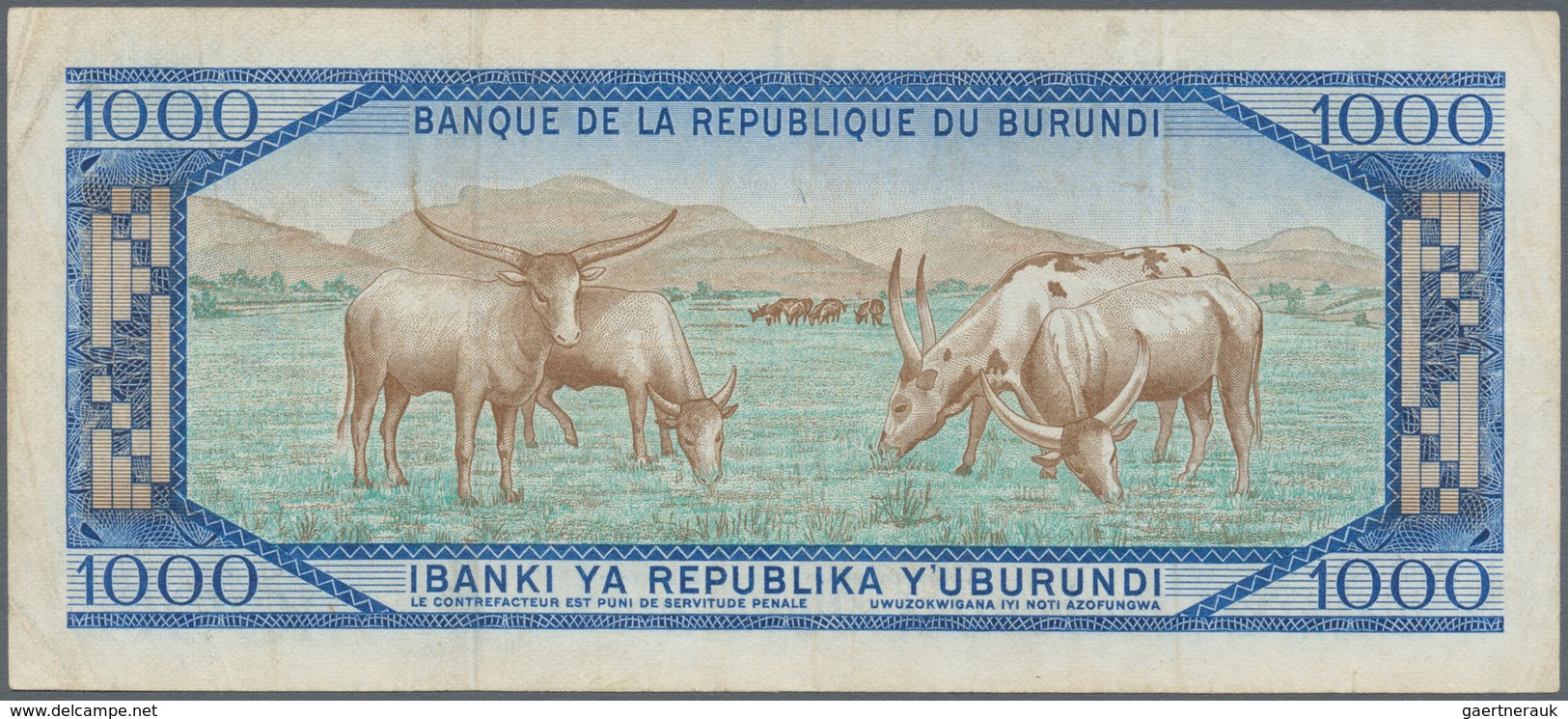 01239 Burundi: 1000 Francs 1973 P. 25a, Used With Folds, Pressed, No Holes Or Tears, Still Strongness In P - Burundi