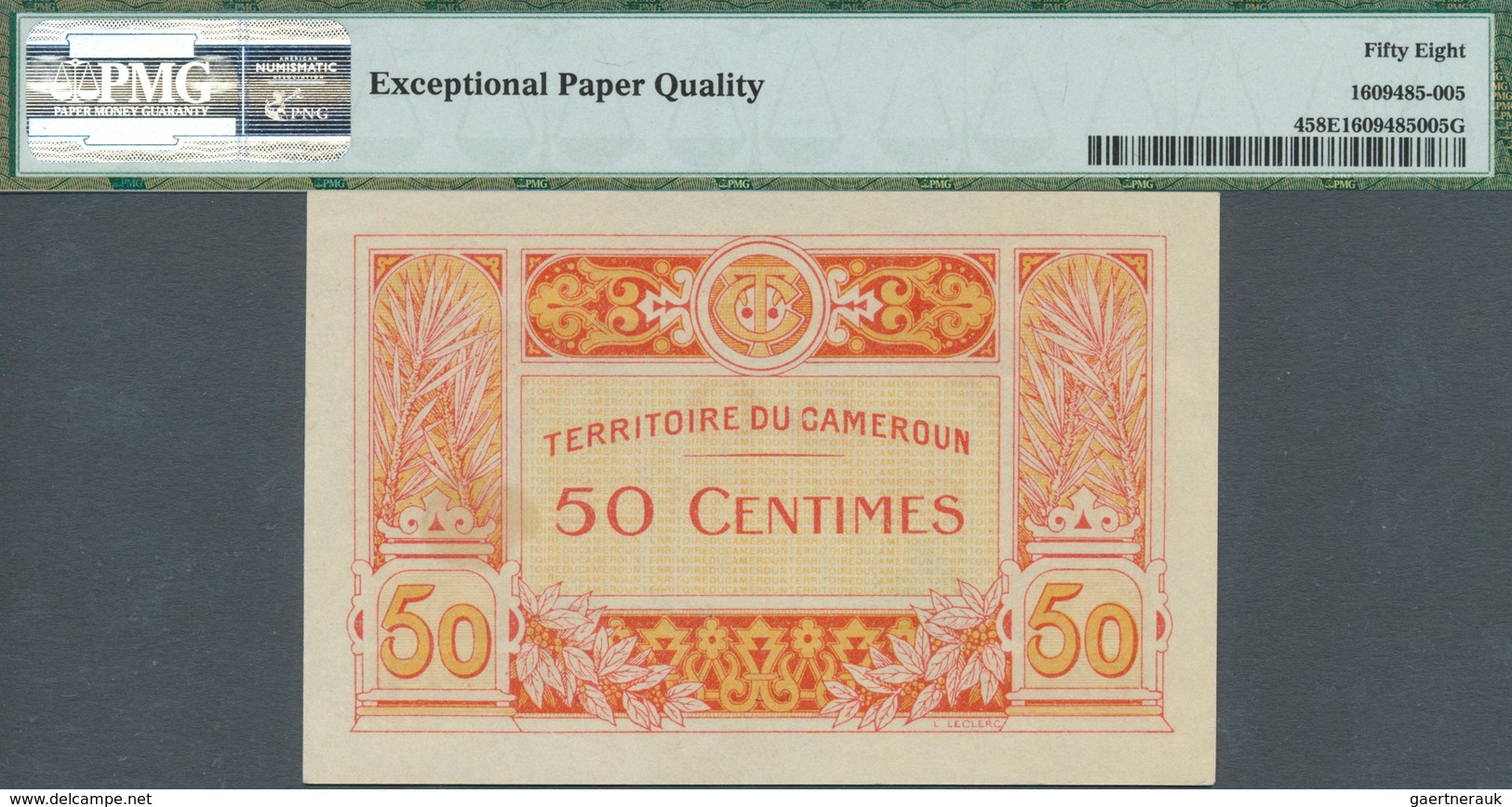 01243 Cameroon / Kamerun: 50 Centimes ND(1922) P. 4, Condition: PMG Graded 58 EPQ. - Cameroon