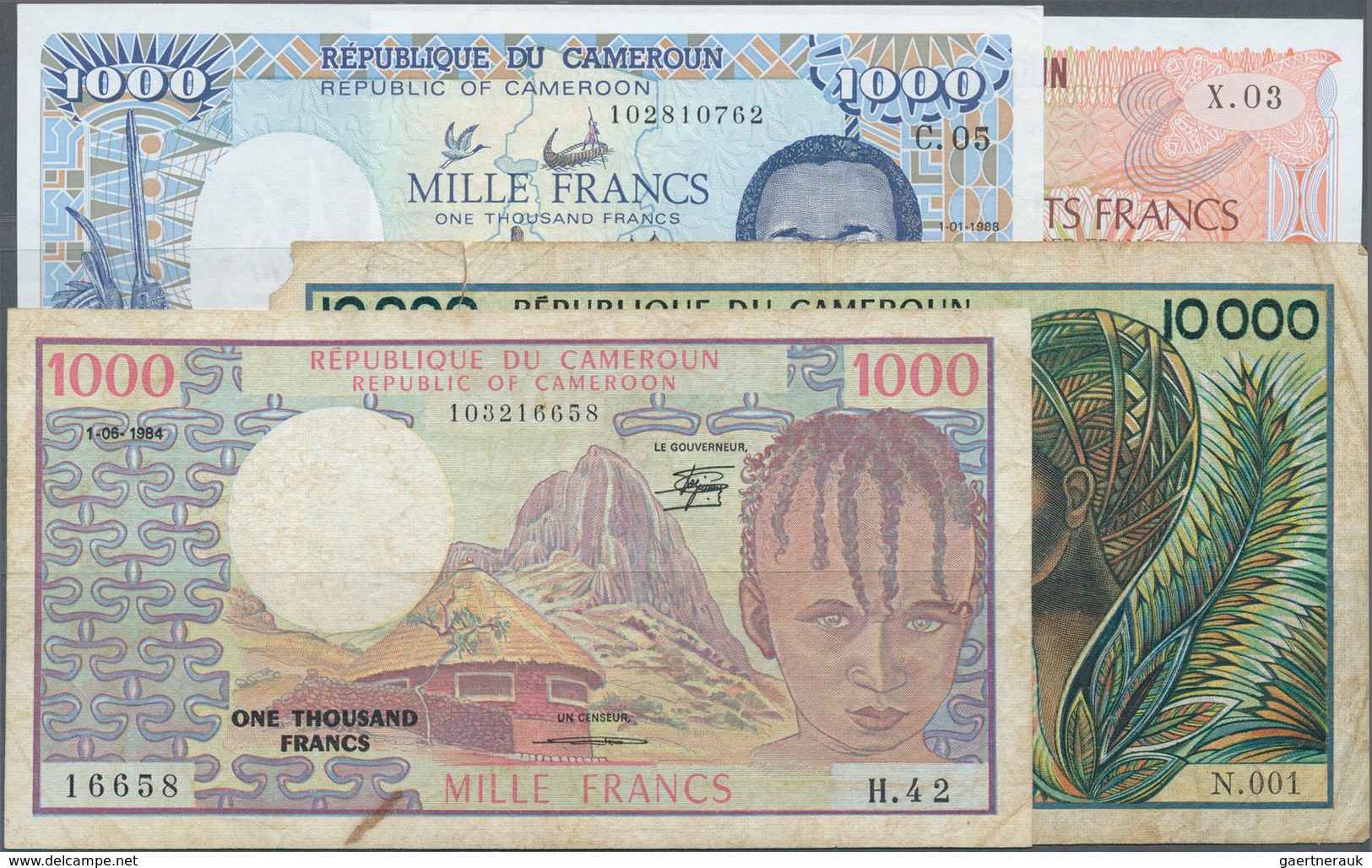 01247 Cameroon / Kamerun: Republique Du Cameroun, Set With 4 Banknotes Containing 1000 And 10.000 Franc S1 - Camerún