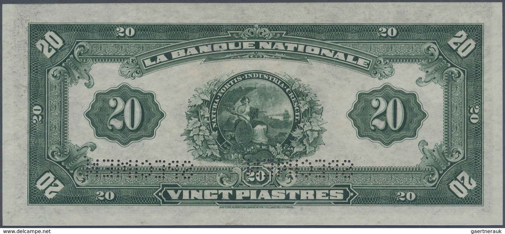 01251 Canada: 20 Dollars / 20 Piastres 1922 Specimen P. S873s Issued By "La Banque Nationale" With Two "Sp - Canada