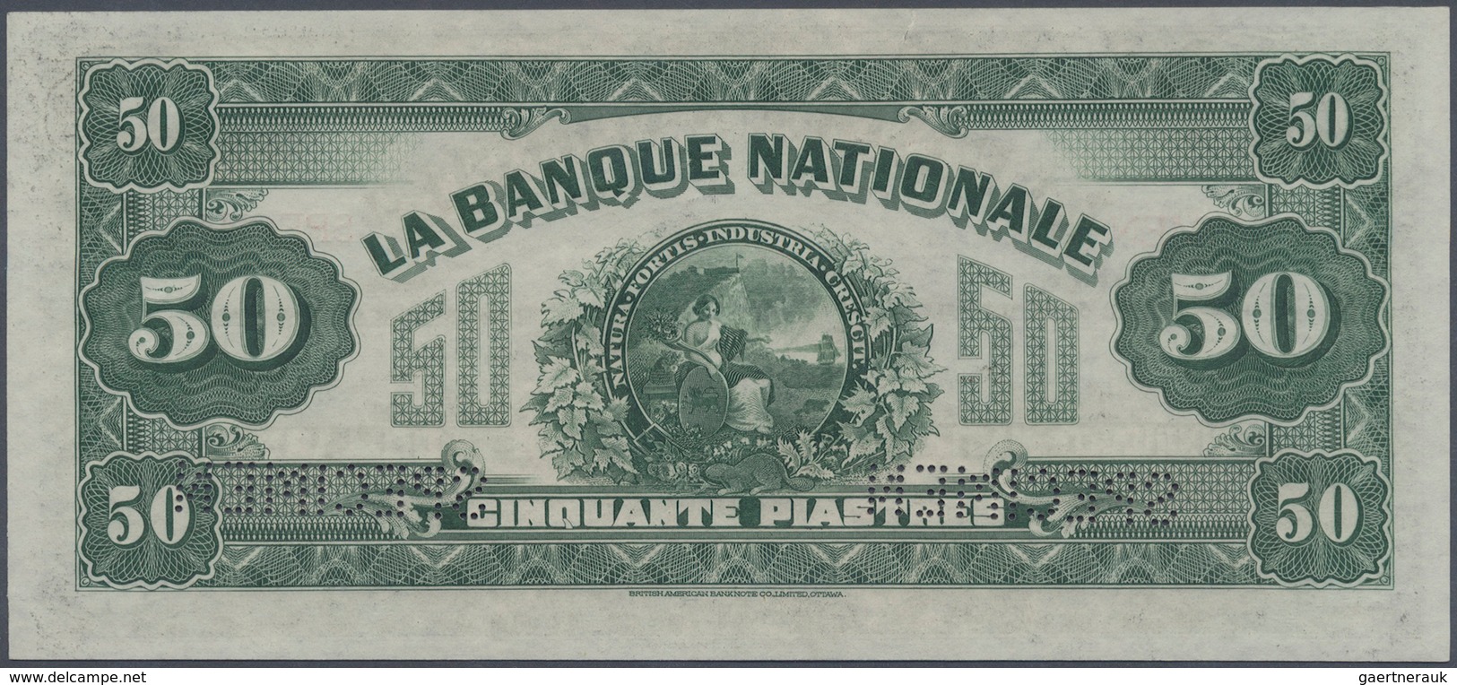 01253 Canada: 50 Dollars / 50 Piastres 1922 Specimen P. S874s Issued By "La Banque Nationale" With Two "Sp - Canada