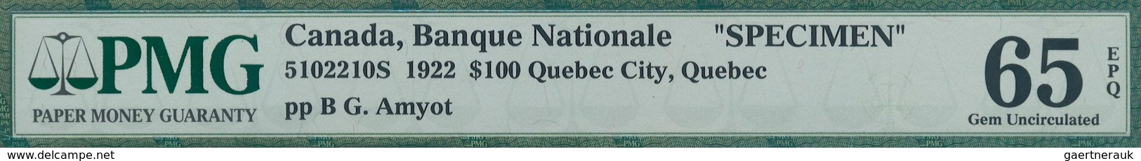 01255 Canada: La Banque Nationale 100 Dollars 1922 SPECIMEN, P.S875s In Perfect Condition, Slightly Wavy P - Canada