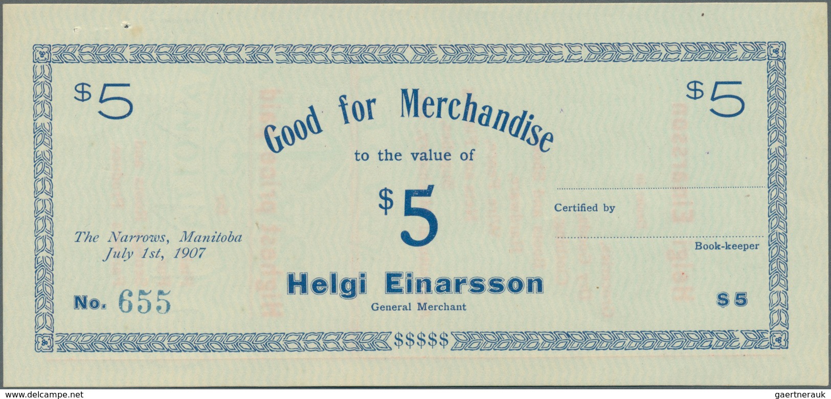 01258 Canada: 5 Dollars "Good For Merchandise", Manitoba 1907, P.NL, Tiny Pinholes At Upper Margin, Otherw - Canada