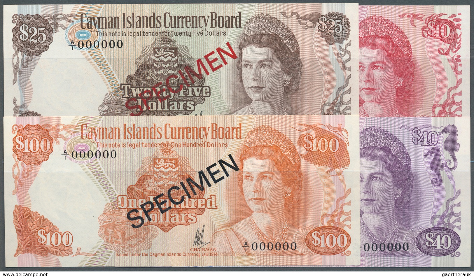 01262 Cayman Islands: Set Of 4 Specimen Notes Containing 10, 25, 40 & 100 Dollars Specimen P. 7s-9s, 11s, - Cayman Islands