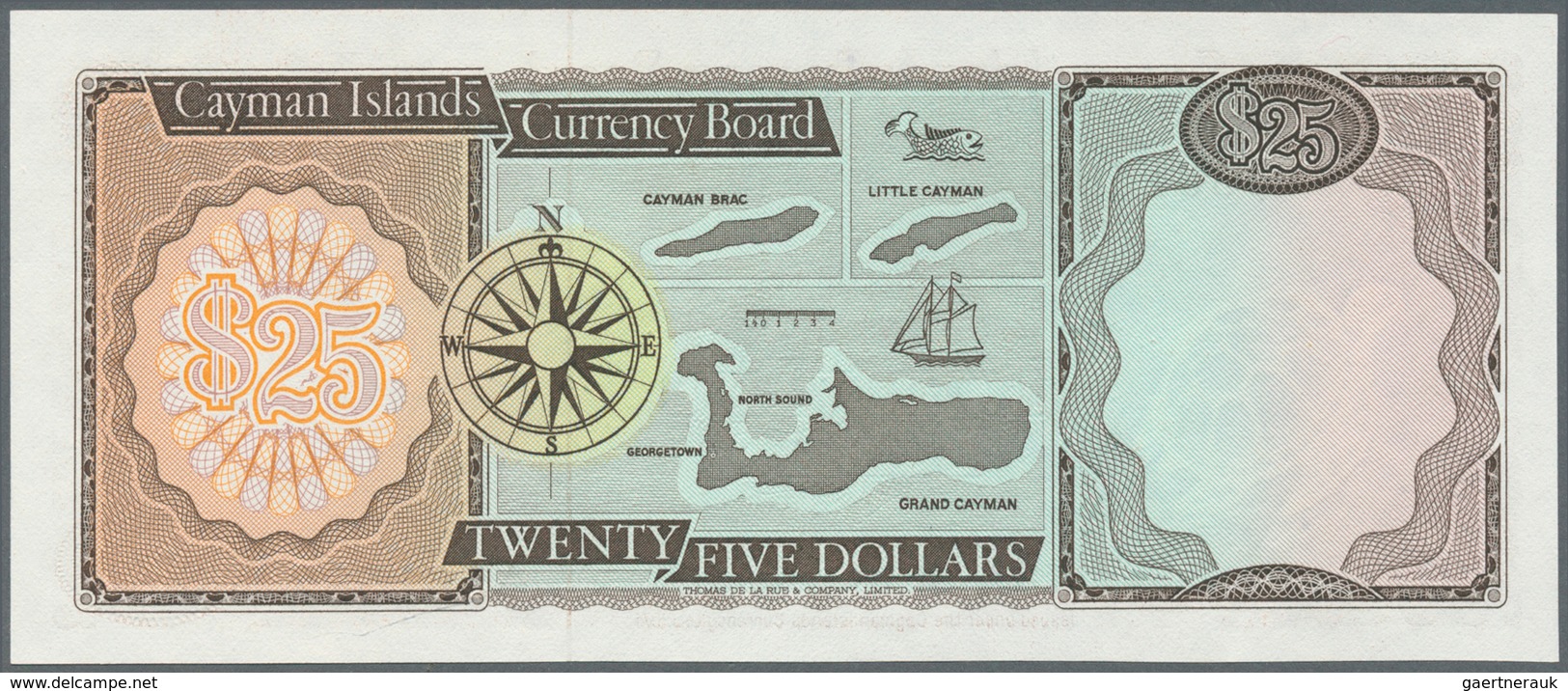 01263 Cayman Islands: 25 Dollars L.1974 P. 8a With Only A Light Dint At Lower Left, Condition: AUNC. - Isole Caiman