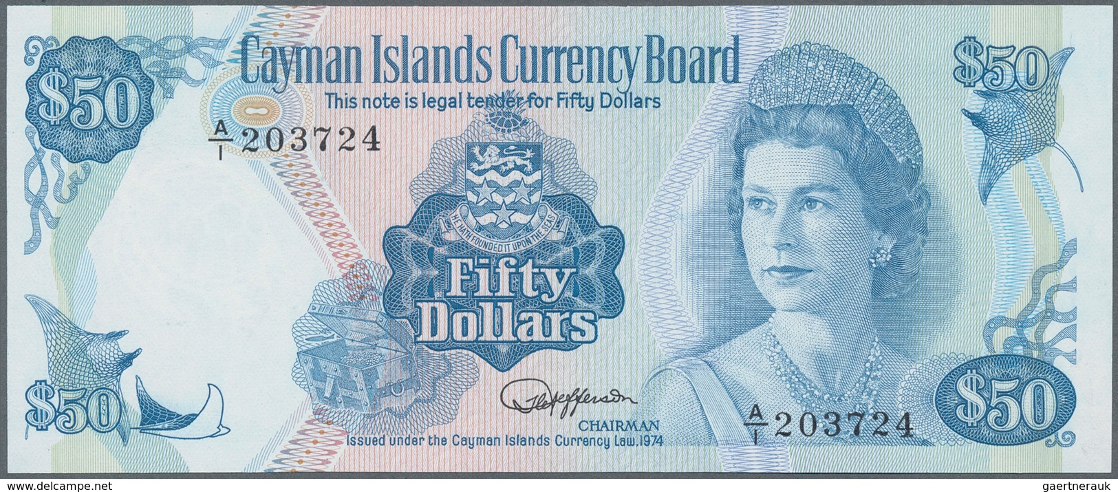 01264 Cayman Islands: 50 Dollras L.1974, P. 10 In Condition: UNC. - Islas Caimán