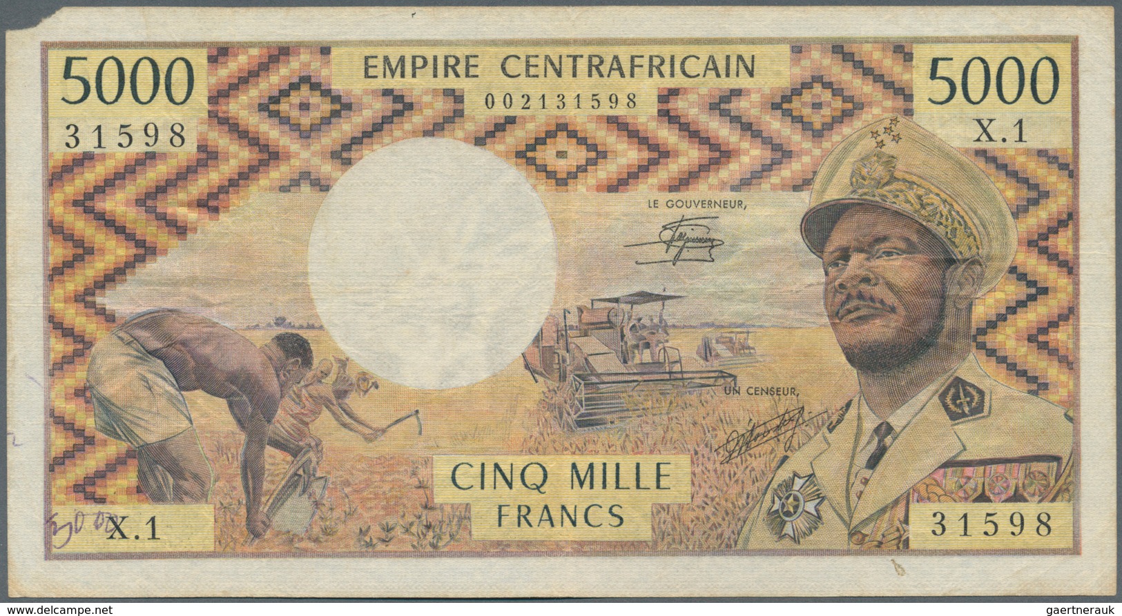 01267 Central African Republic / Zentralafrikanische Republik: 5000 Francs ND(1979) P. 7, Used With Folds - Repubblica Centroafricana