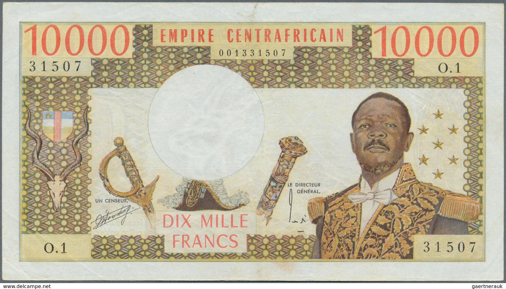 01268 Central African Republic / Zentralafrikanische Republik: 10.000 Francs ND Bokassa P. 9, Lightly Used - Centraal-Afrikaanse Republiek