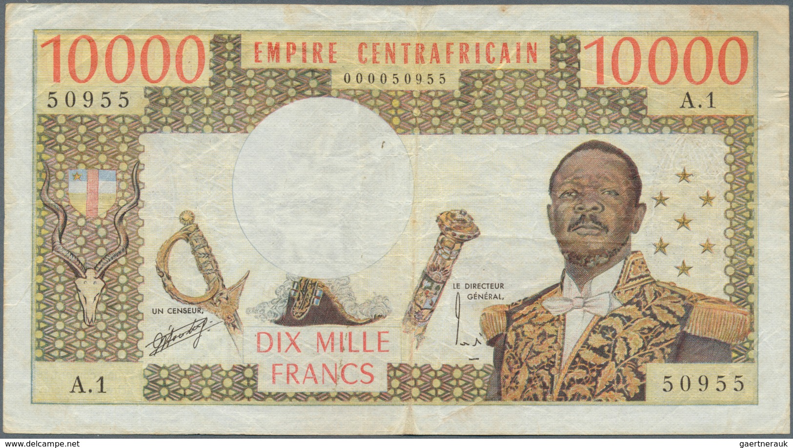 01269 Central African Republic / Zentralafrikanische Republik: 10.000 Francs ND Bokassa P. 9, Used With Fo - República Centroafricana