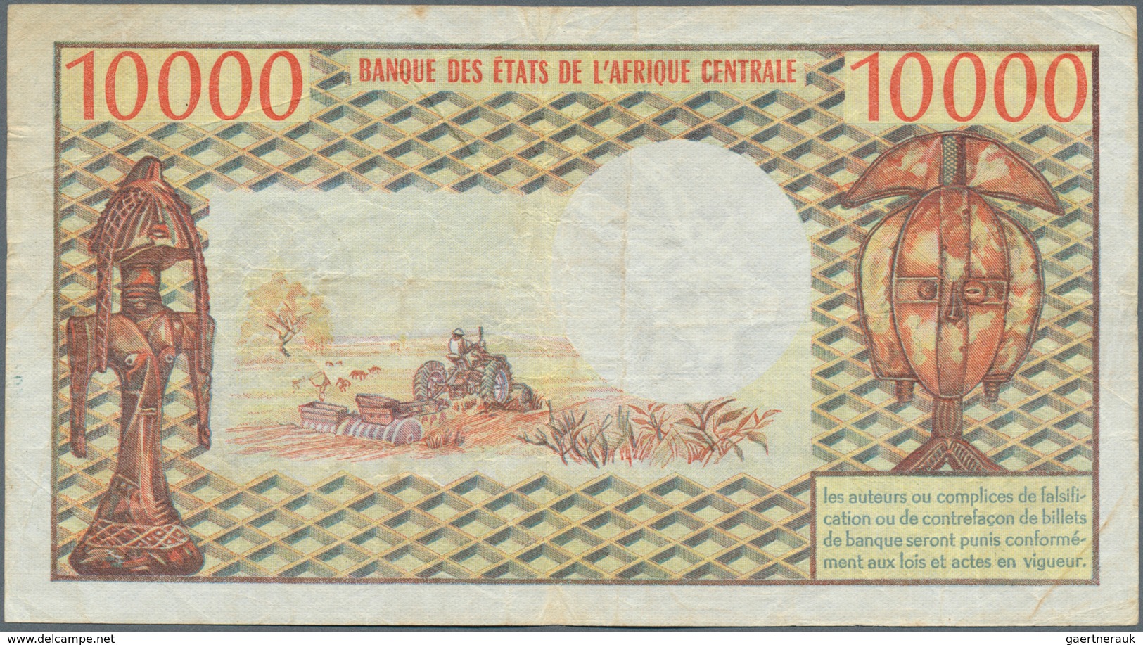 01269 Central African Republic / Zentralafrikanische Republik: 10.000 Francs ND Bokassa P. 9, Used With Fo - República Centroafricana