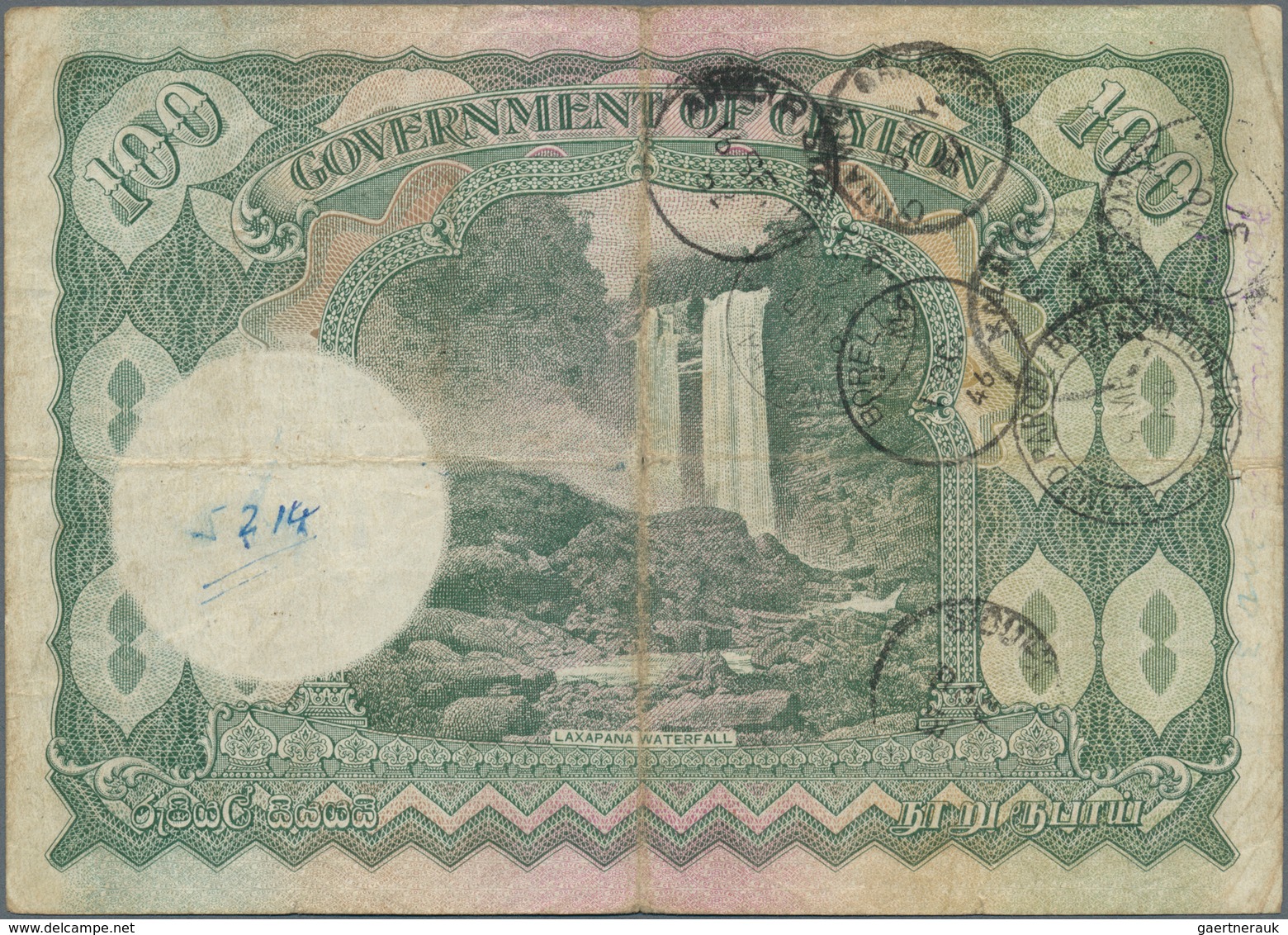 01275 Ceylon: 100 Rupees 1945 P. 38 Portrait KGVI In Used Condition With Vertical And Horizontal Folds, Ti - Sri Lanka