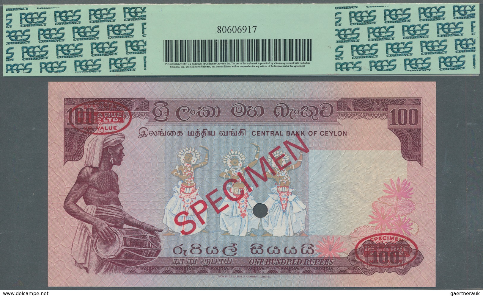 01279 Ceylon: 100 Rupees 1970 Specimen P. 78s In Condition: PCGS 58PPQ Choice About New. - Sri Lanka