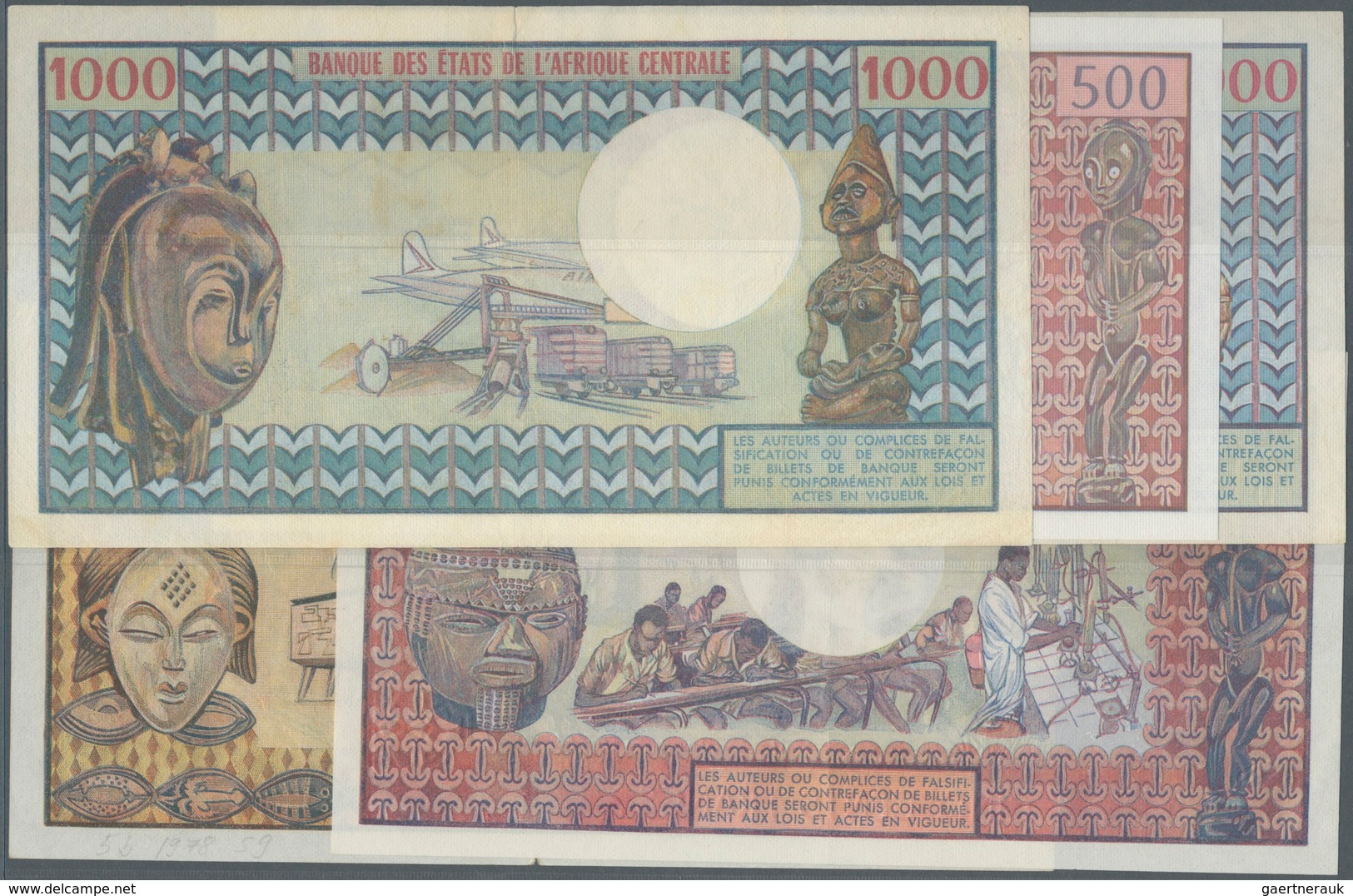 01284 Chad / Tschad: Republique Du Tchad, Set With 5 Banknotes Comprising 500 Francs 1970's P.2a In UNC, 1 - Tsjaad