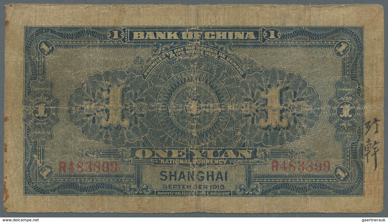 01286 China: Set Of 9 Banknotes Containing 2x 1 Juan Shanghai 1918 Pick 51m (F- And F), 1 Yuan Tientsin 19 - China