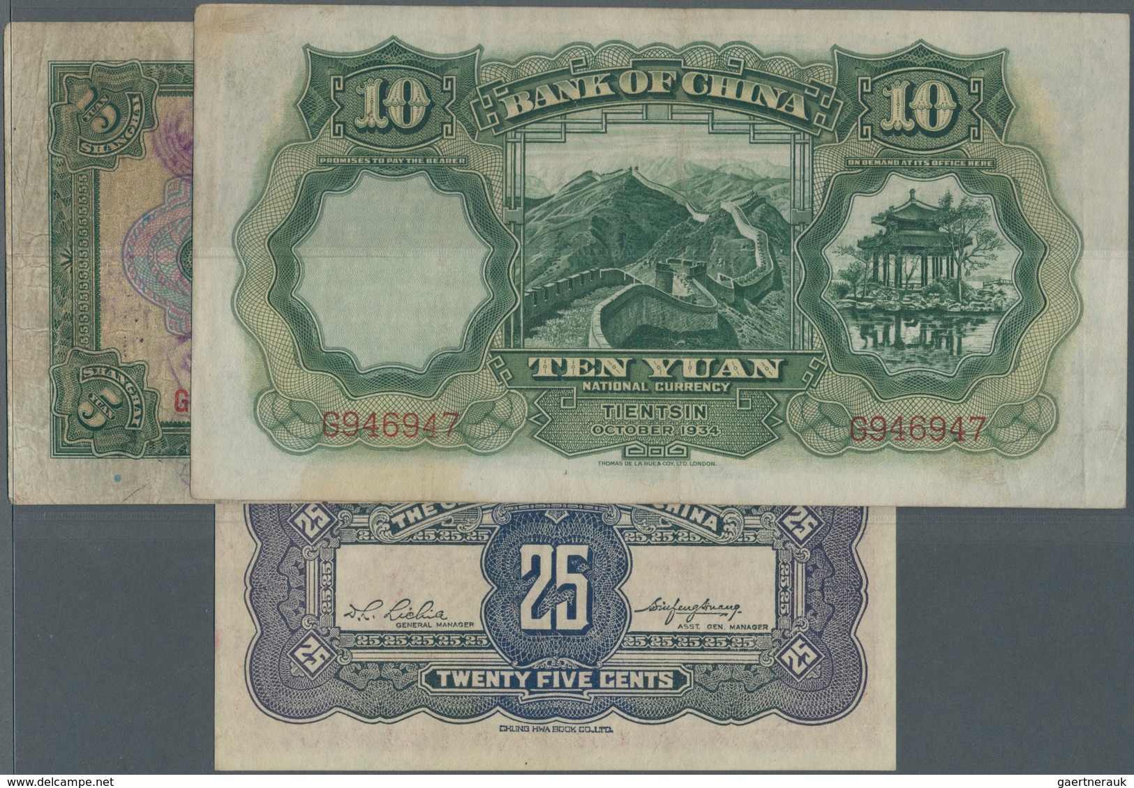 01289 China: Set Of 6 Banknotes Containing 1 Dollar Amoy 1930 P. 67 (F), 2x 5 Yuan 1926 Shanghai P. 66a,b - China