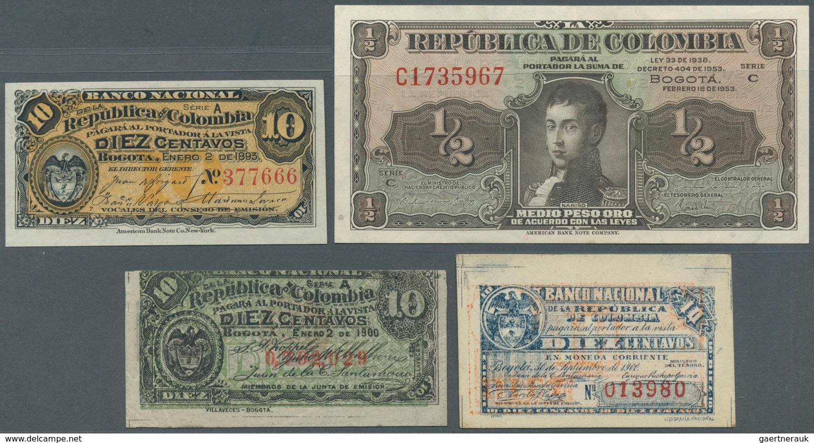 01315 Colombia / Kolumbien: Set Of 4 Notes Containing 2x 10 Centavos 1900 P. 262, 263, 10 Centavos 1893 P. - Colombia