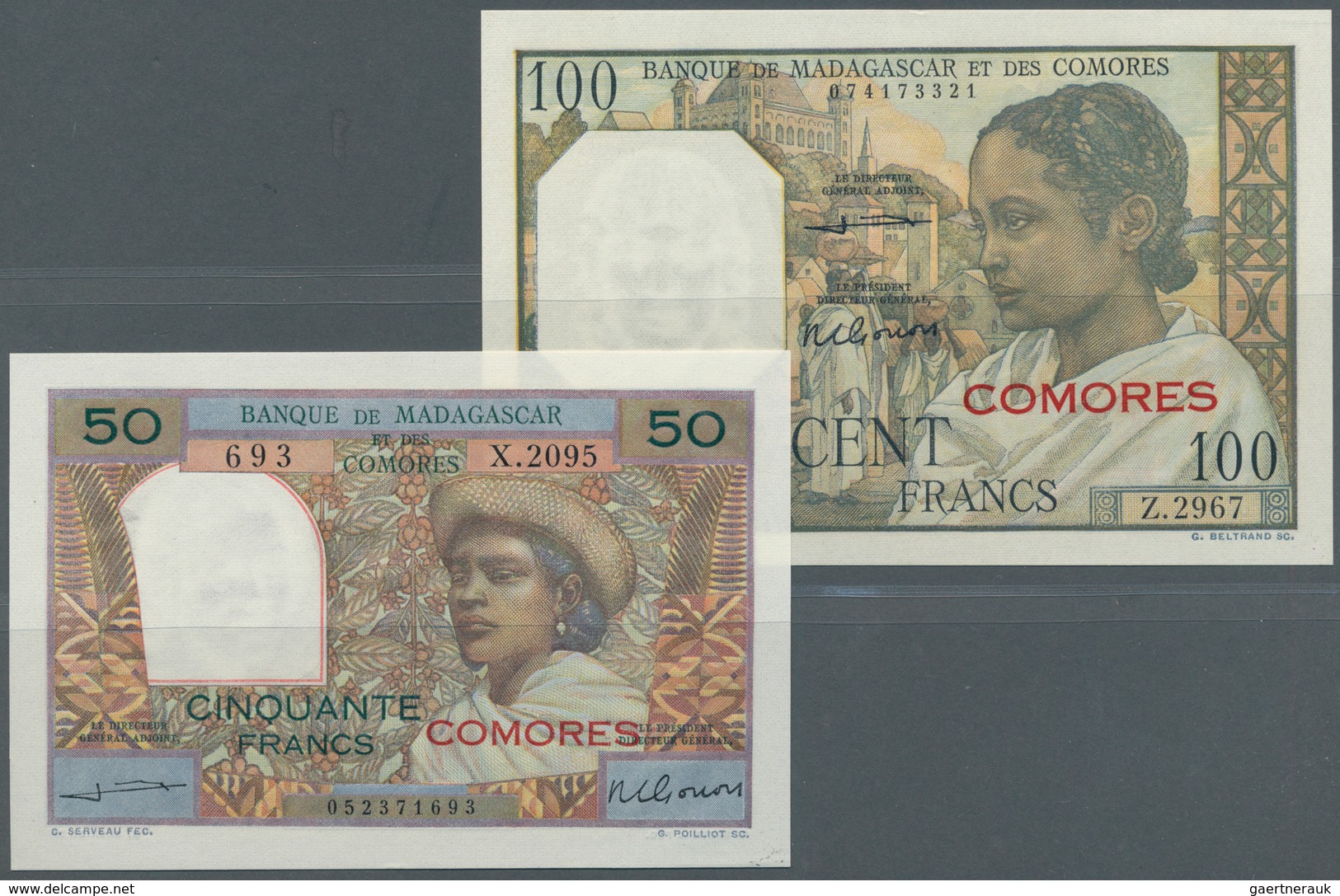 01316 Comoros / Komoren: Set Of 2 Banknotes Containing 50 And 100 Francs ND(1960-63), Both In Condition: U - Comores