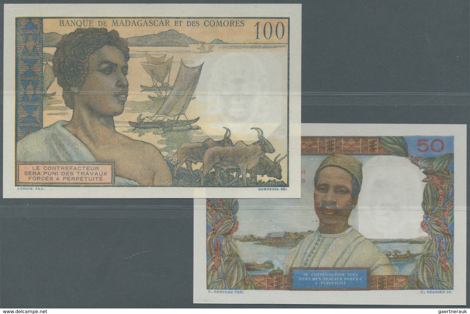 01316 Comoros / Komoren: Set Of 2 Banknotes Containing 50 And 100 Francs ND(1960-63), Both In Condition: U - Comoros