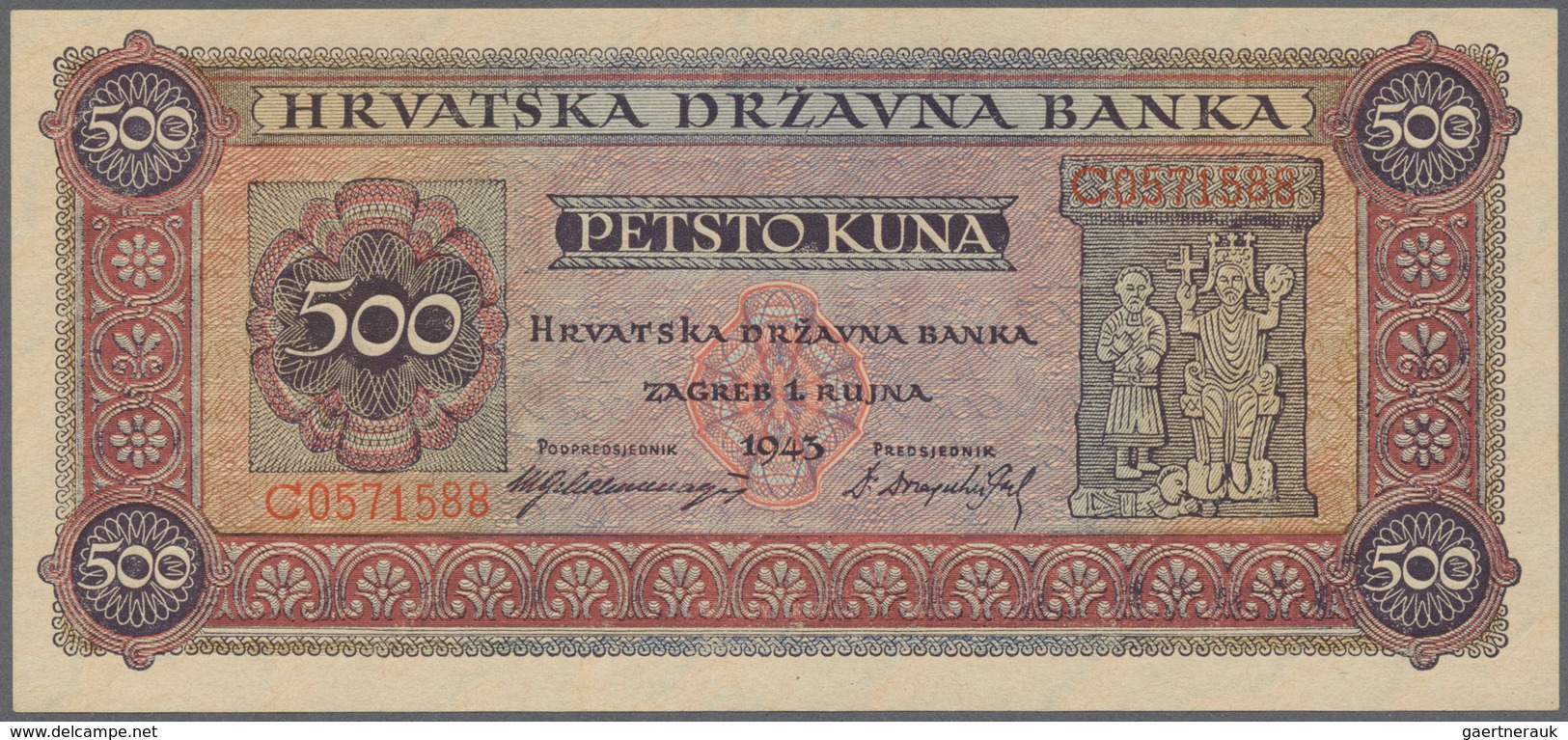 01329 Croatia / Kroatien: 500 Kuna 1943, P.11Aa In Perfect UNC Condition. Extremely Rare! - Kroatië