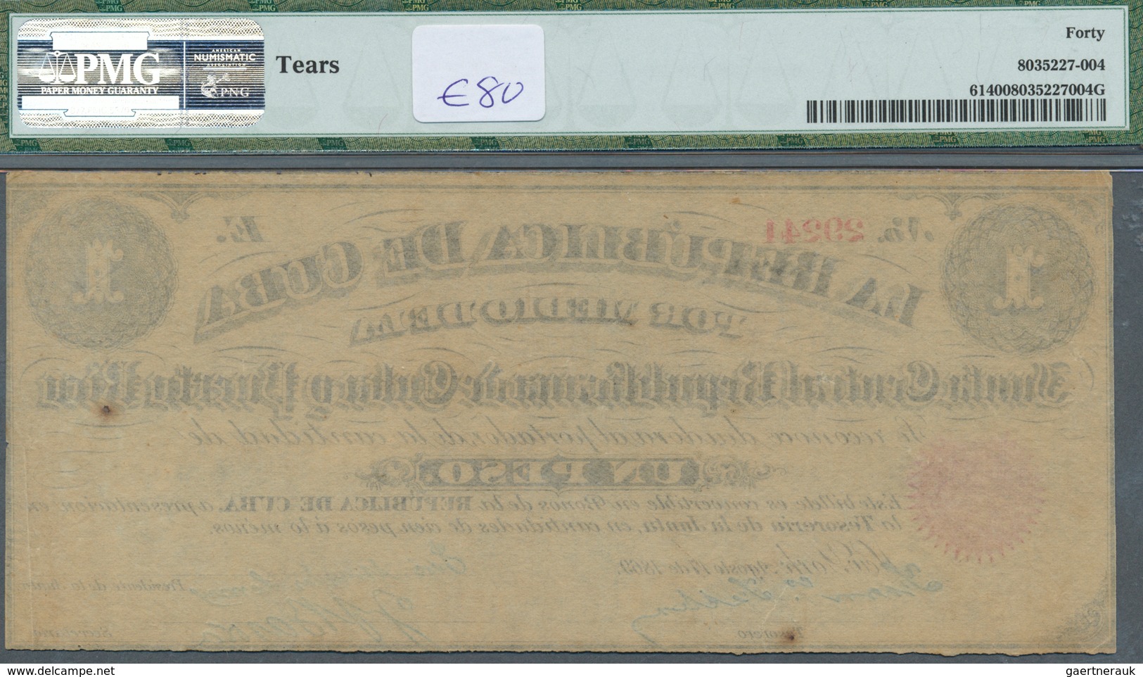 01330 Cuba: La Republica De Cuba 1 Peso 1869, P.61, Lightly Toned Paper With A Few Minor Spots, PMG Graded - Cuba