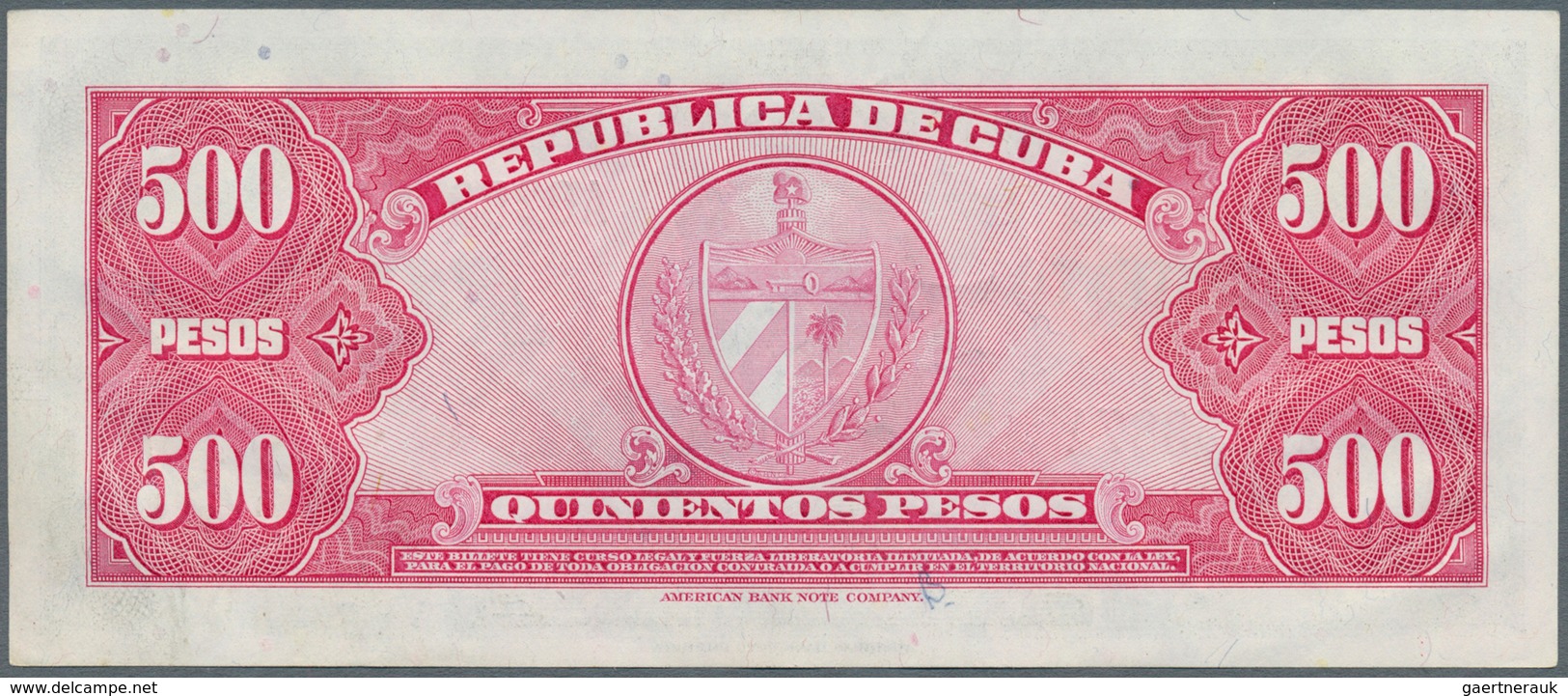 01331 Cuba: 500 Pesos 1950 P. 83, Light Center Bend And Light Handling In Paper, No Holes Or Tears, Crisp - Cuba