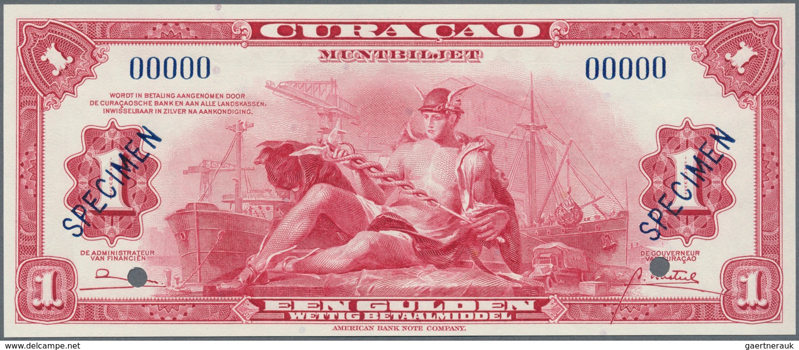01333 Curacao: 1 Gulden 1947 SPECIMEN, P.35bs With Punch Hole Cancellation At Lower Margin, Specimen Overp - Autres - Amérique