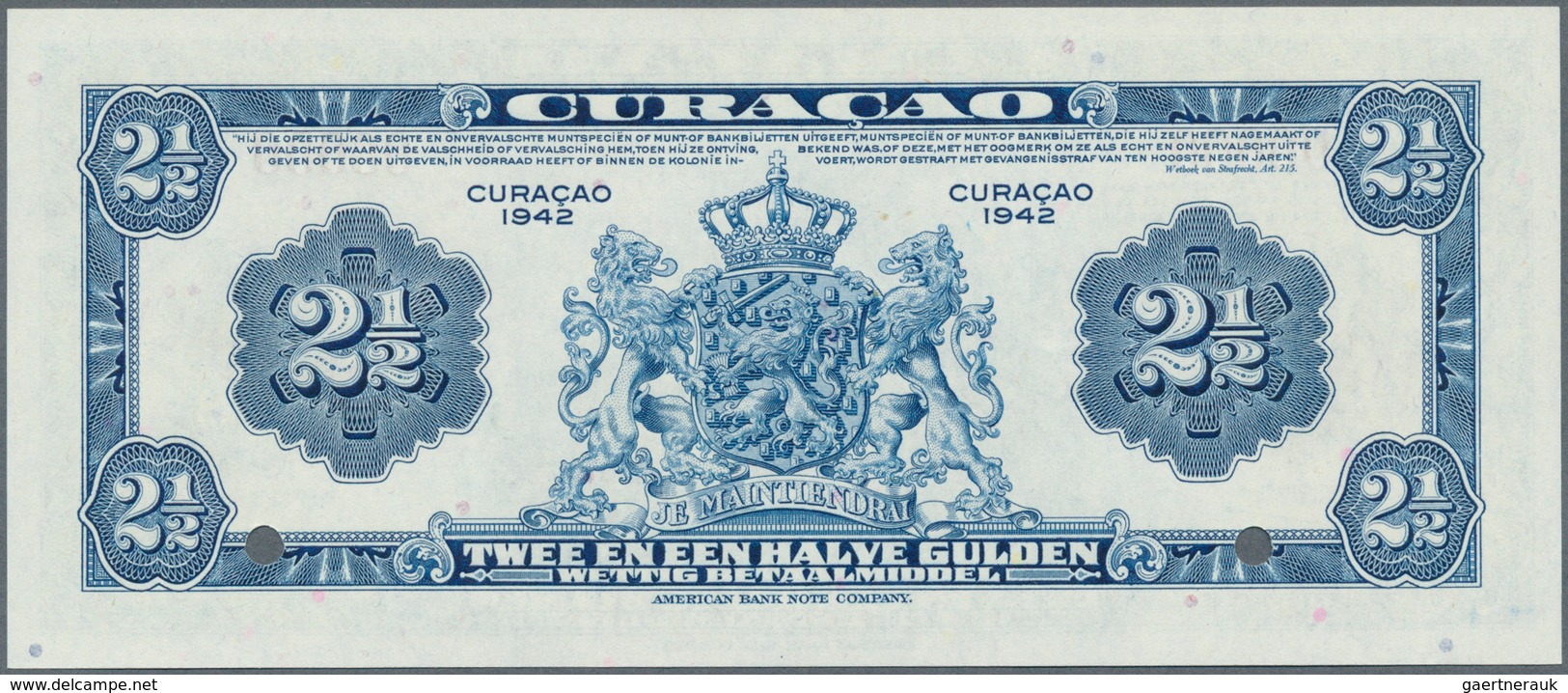 01334 Curacao: 2 1/2 Gulden 1942 SPECIMEN, P.36s In Perfect UNC Condition - Andere - Amerika