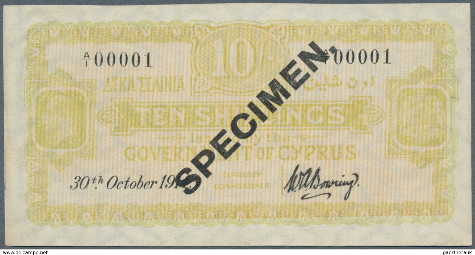 01335 Cyprus / Zypern: 10 Shillings 1914 Specimen, P.4s In Perfect UNC Condition. Extremely Rare! - Cyprus