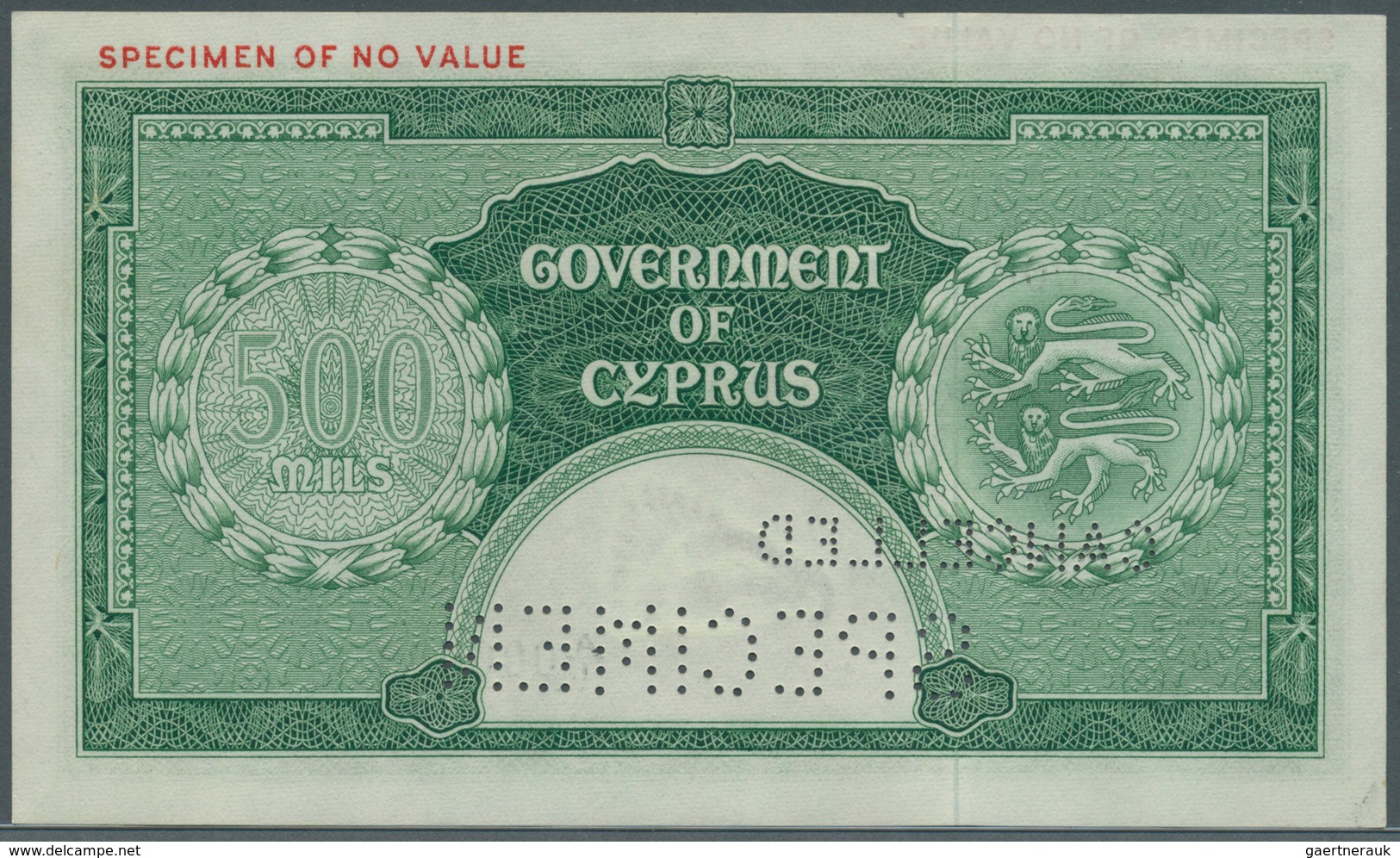 01344 Cyprus / Zypern: 500 Mil 1955 SPECIMEN, P.34as With A Tiny Dint At Upper Right Corner, Otherwise Per - Cipro