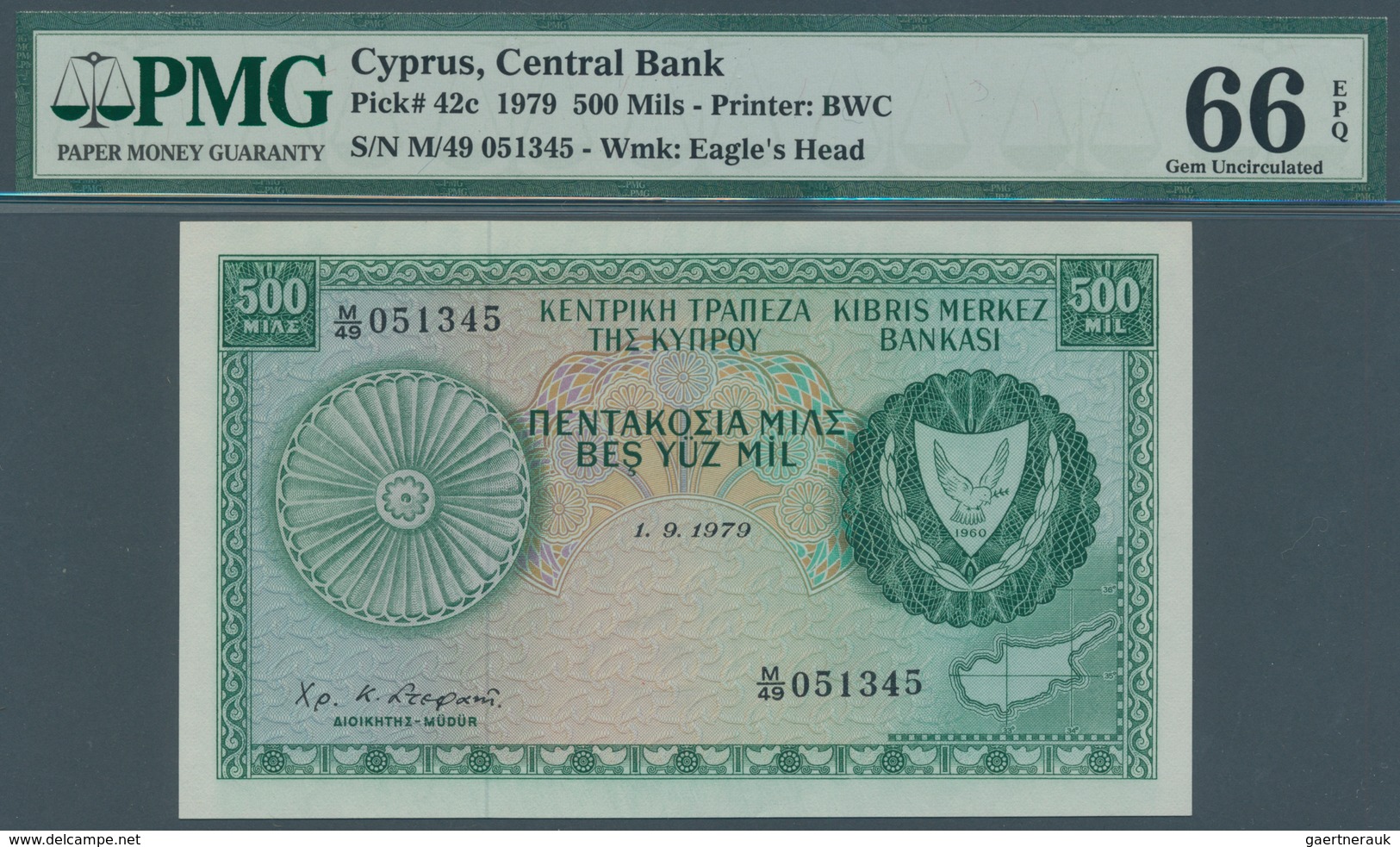 01346 Cyprus / Zypern: 500 Mils 1979 P. 42c In Condition: PMG Graded 66 GEM UNC EPQ. - Cipro