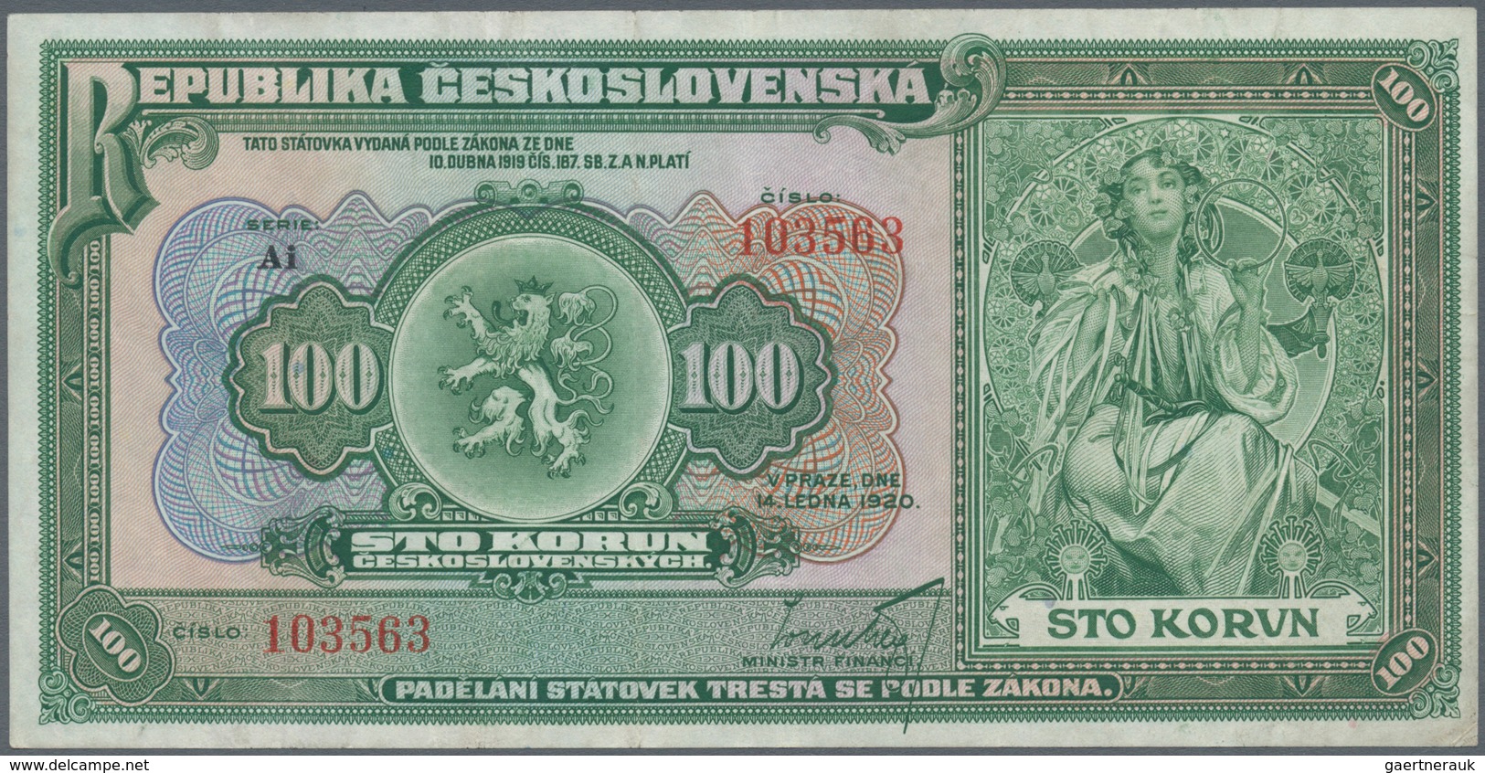 01349 Czechoslovakia / Tschechoslowakei: 100 Korun 1920 P. 17a, In Exceptional Condition For This Type Of - Czechoslovakia