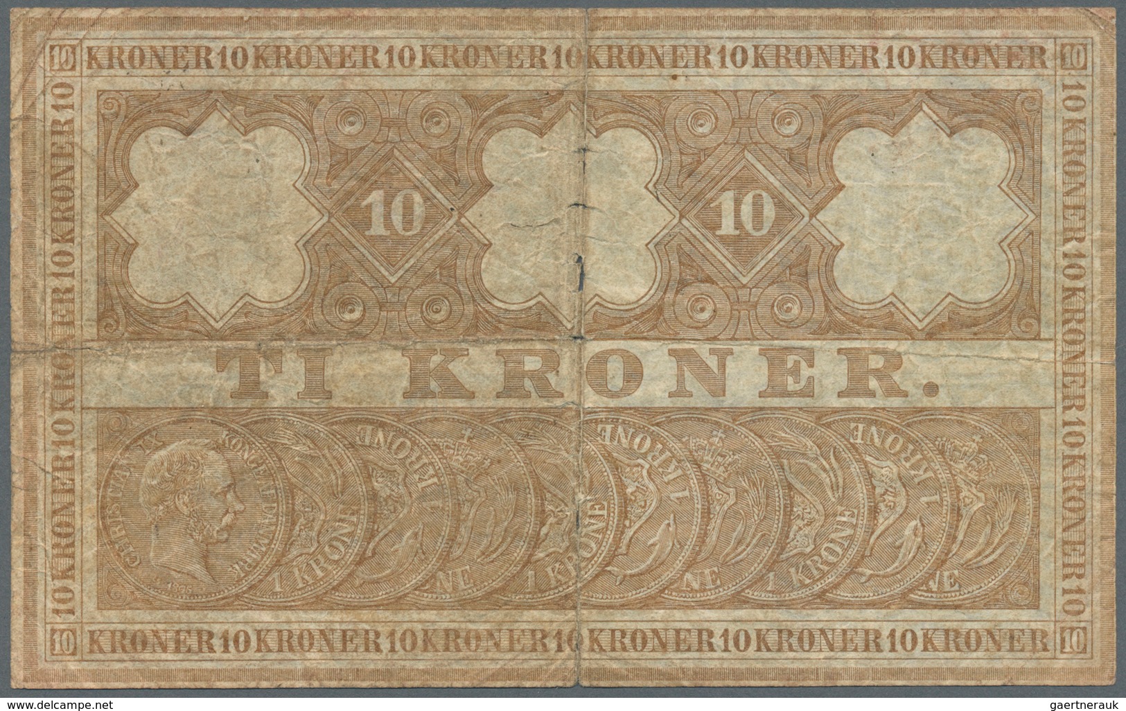 01351 Denmark  / Dänemark: 10 Kroner 1911 P. 7k, Used With Stronger Center Fold, Causing Several Small Hol - Dinamarca