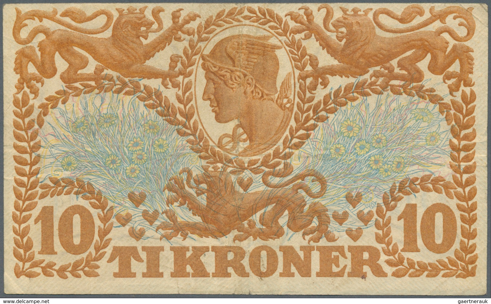 01352 Denmark  / Dänemark: 10 Kroner 1922 P. 21n, Rarer Early Date With Vertical And Horizontal Folds, No - Denemarken
