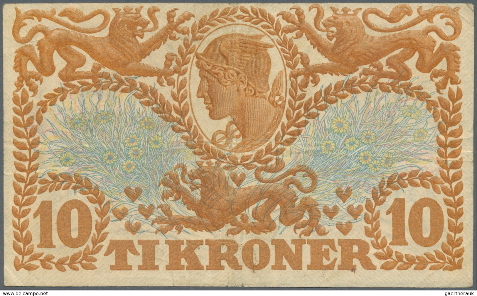 01352 Denmark  / Dänemark: 10 Kroner 1922 P. 21n, Rarer Early Date With Vertical And Horizontal Folds, No - Dinamarca