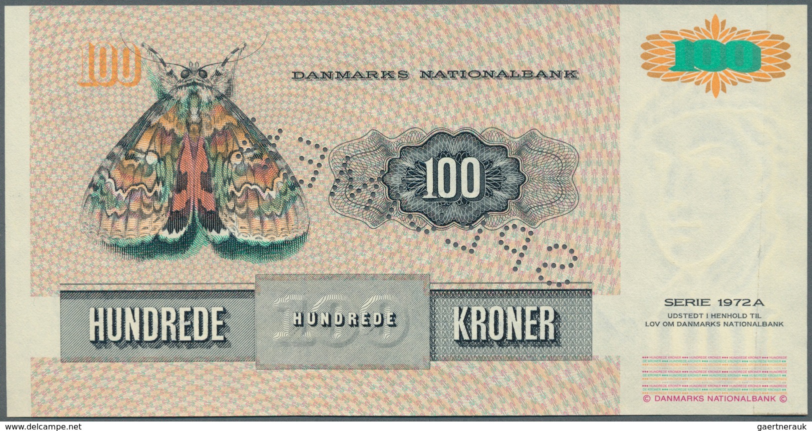 01357 Denmark  / Dänemark: 100 Kroner 1995 Specimen P. 54Cs, Specimen Perforation, Zero Serial Numbers, On - Dinamarca