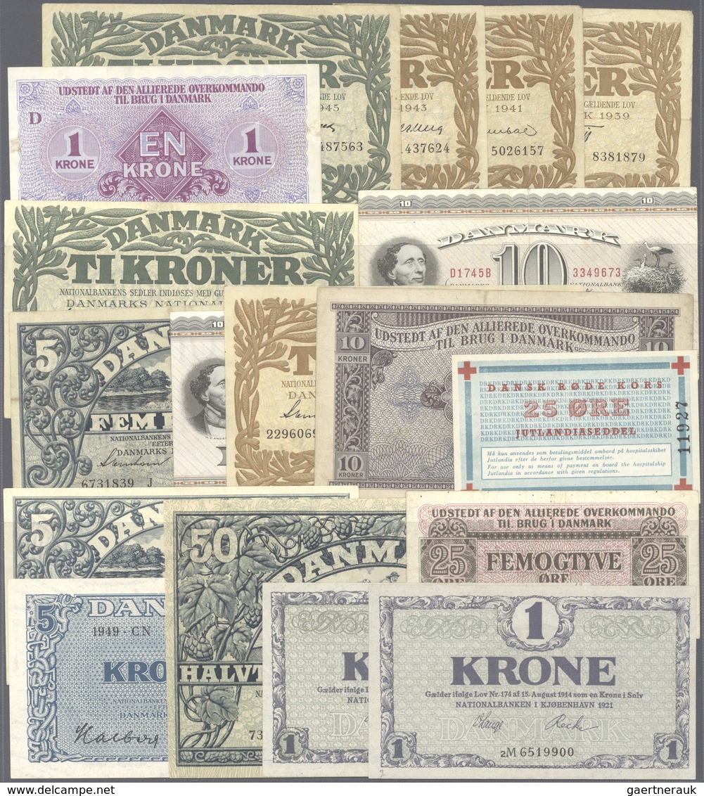 01359 Denmark  / Dänemark: Set Of 63 Banknotes Containing 1 Kroner 1920 P. 12e (UNC), 5 Kroner 1942 P. 30h - Danimarca