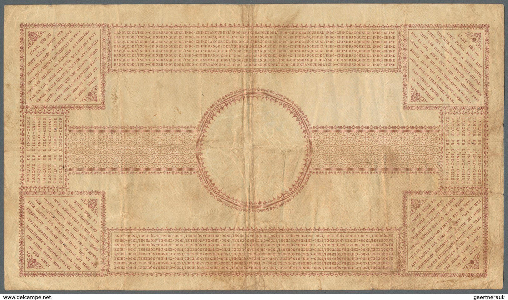 01360 Djibouti / Dschibuti: 100 Francs 1920 Banque De L'Indochine P. 4, Used With Folds And Creases, Only - Gibuti