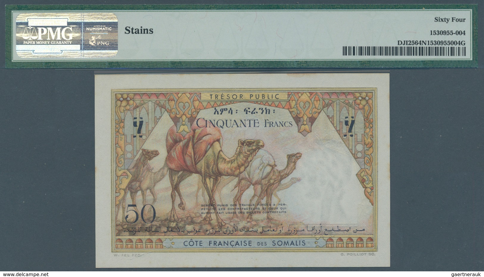 01366 Djibouti / Dschibuti: 50 Francs 1952 P. 25 In Condition: PMG Graded 64 Choice UNC NET. - Gibuti