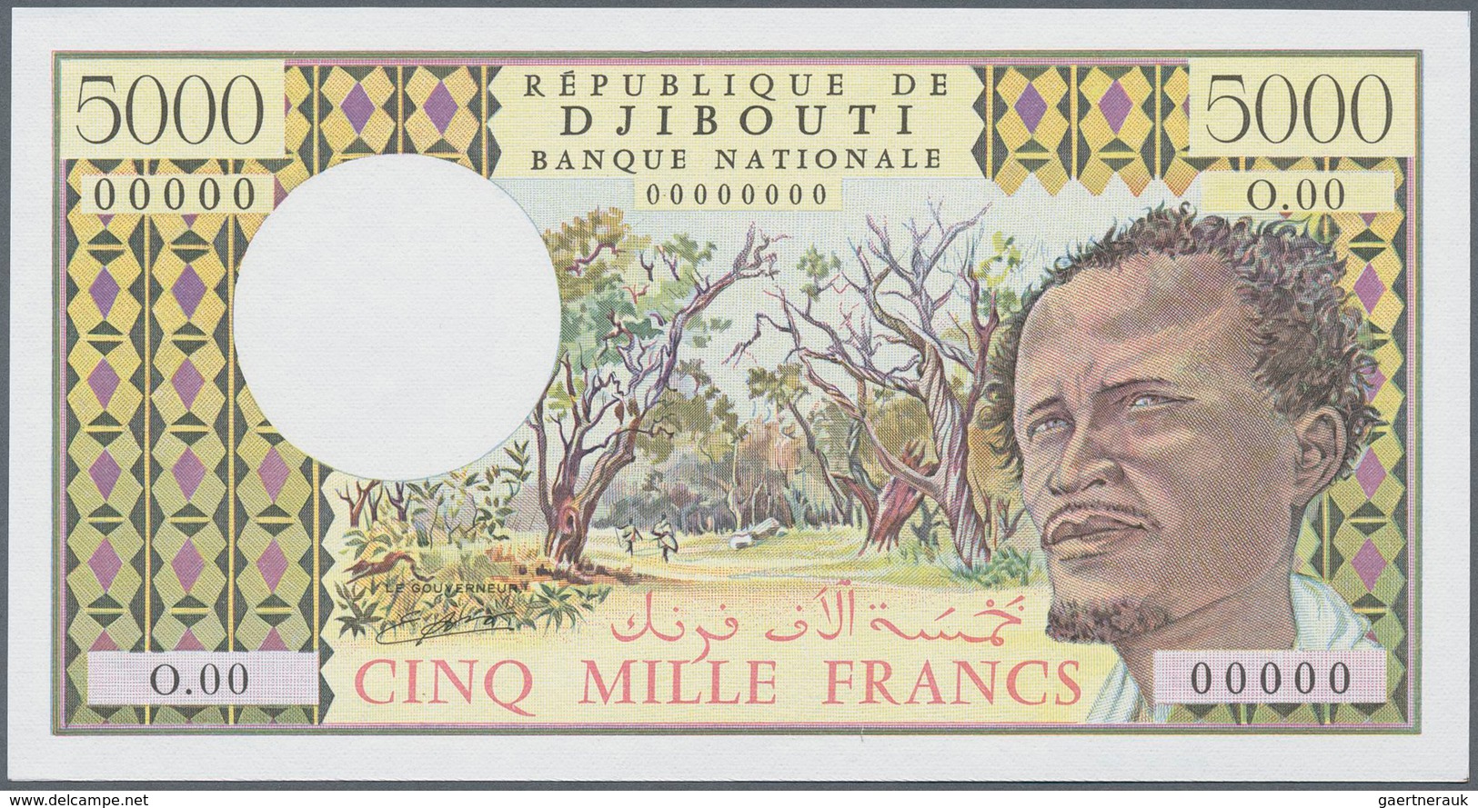 01368 Djibouti / Dschibuti: Rare Set Of 3 Specimen Notes Containing 1000, 500 And 10.000 Francs ND(1984-99 - Gibuti