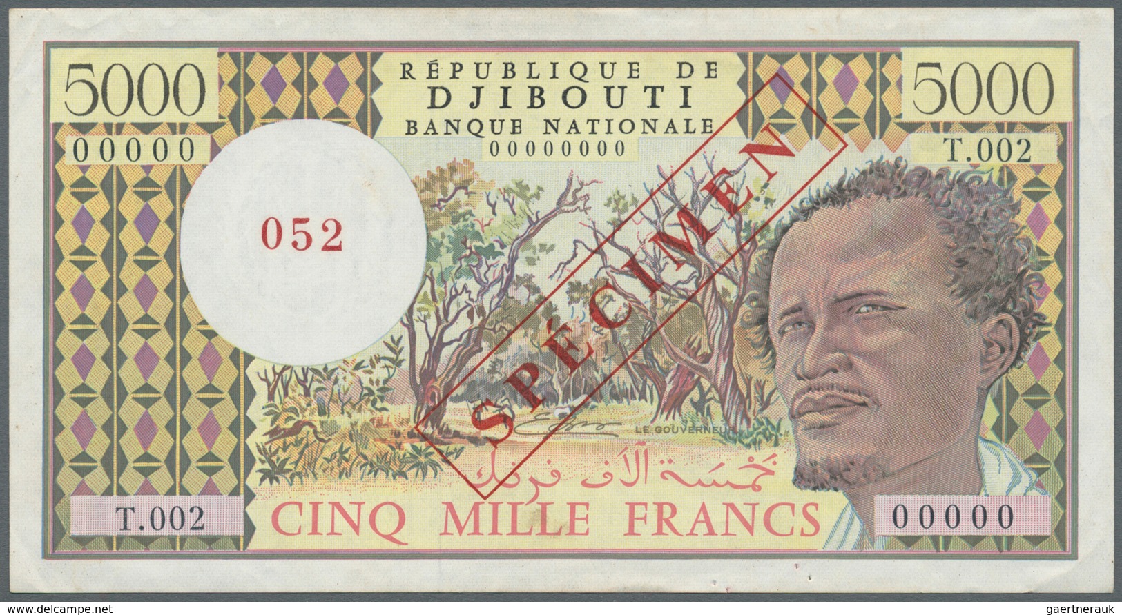 01369 Djibouti / Dschibuti: 5000 Francs ND Specimen P. 38bs With Zero Serial Numbers And Specimen Overprin - Djibouti