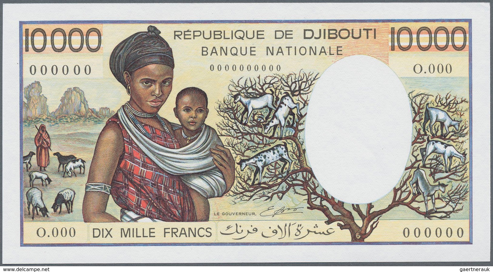 01371 Djibouti / Dschibuti: 10.000 Francs ND(1984-99) Specimen P. 39bs, Seldom Seen With Zero Serial Numbe - Djibouti