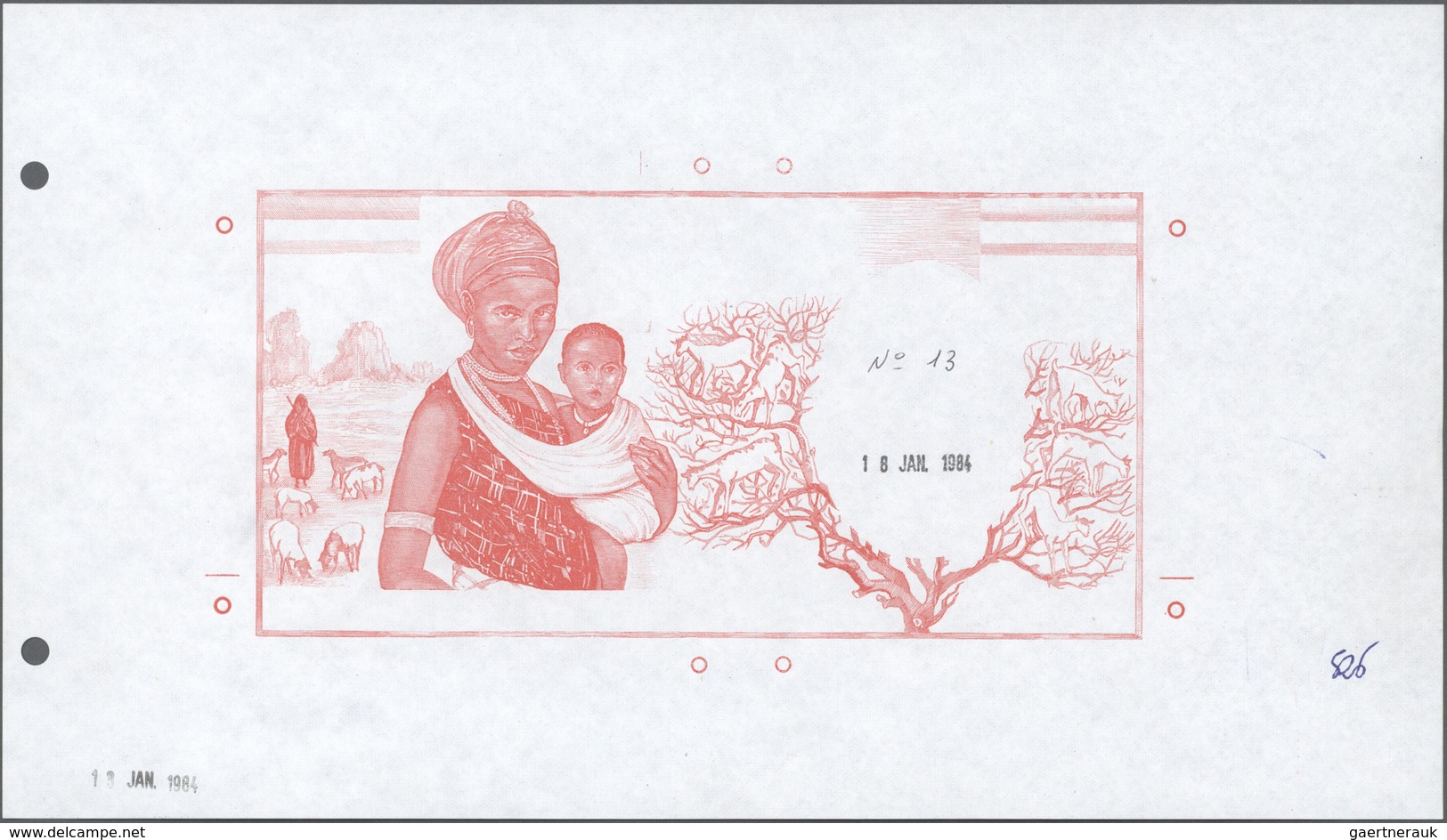 01372 Djibouti / Dschibuti: Highly Rare Archival Proof Print Of The Banque De France For The 10.000 Francs - Gibuti