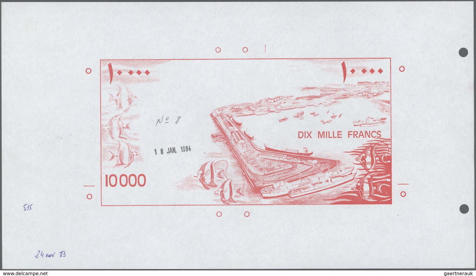 01381 Djibouti / Dschibuti: Highly Rare Archival Back Proof Print Of The Banque De France For The 10.000 F - Gibuti