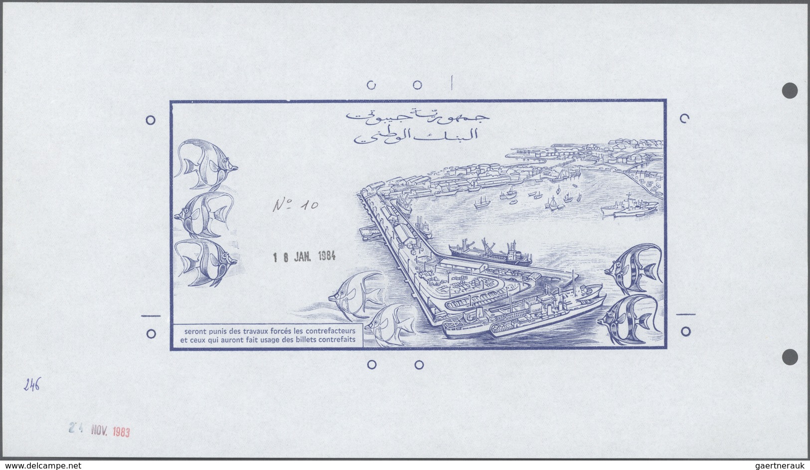 01383 Djibouti / Dschibuti: Highly Rare Archival Back Proof Print Of The Banque De France For The 10.000 F - Gibuti