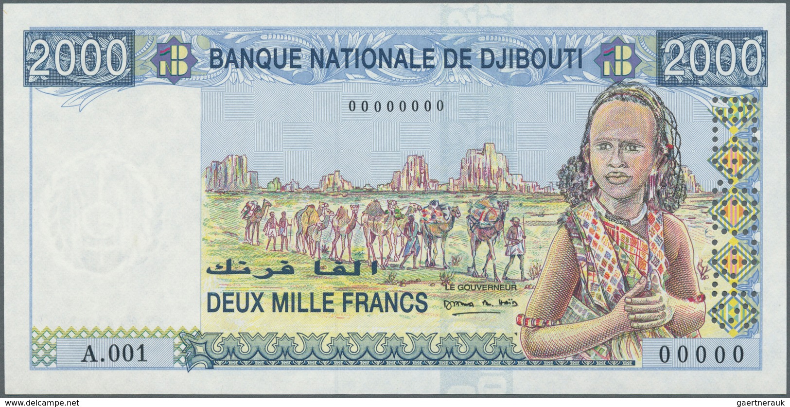 01384 Djibouti / Dschibuti: 2000 Francs ND Specimen P. 40s, With Specimen Perforation And Zero Serial Numb - Djibouti