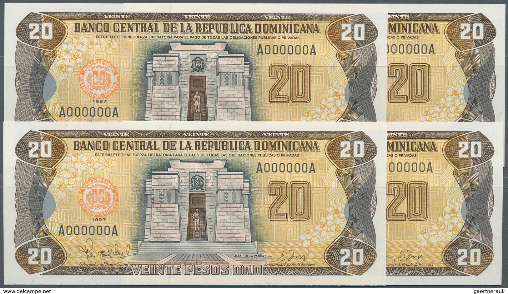 01385 Dominican Republic / Dominikanische Republik: Set Of 4 Notes 20 Pesos 1997 Specimen P. 154s, All Wit - Dominicana