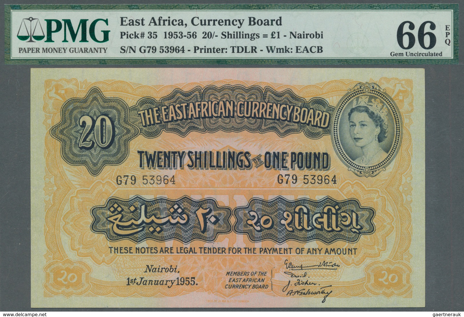 01386 East Africa / Ost-Afrika: Rare Set Of 2 CONSECUTIVE Banknotes 20 Shillings = 1 Pound 1955 With Seria - Otros – Africa