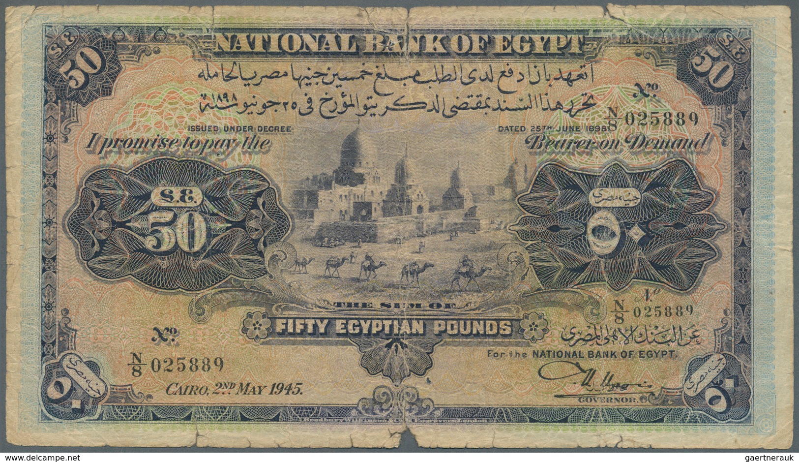 01393 Egypt / Ägypten: National Bank Of Egypt 50 Pounds May 2nd 1945, P.15c With Signature: Nixon, Well Wo - Egypte